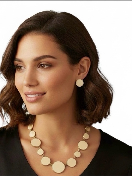 Monet Jewelry - Monet Gold and Cream Earrings & 16”L Disc Necklace